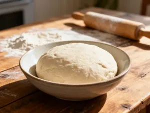 Szklany słoik z płynnym miodem i drewnianą łyżeczką na rustykalnym stole w słonecznej kuchni.